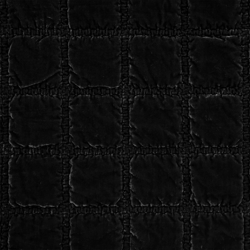 Sienna Faux Silk Velvet Double Box Stitch Throw Black