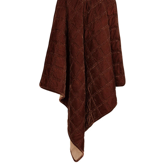 Sienna Faux Silk Velvet Double Box Stitch Throw Copper Brown