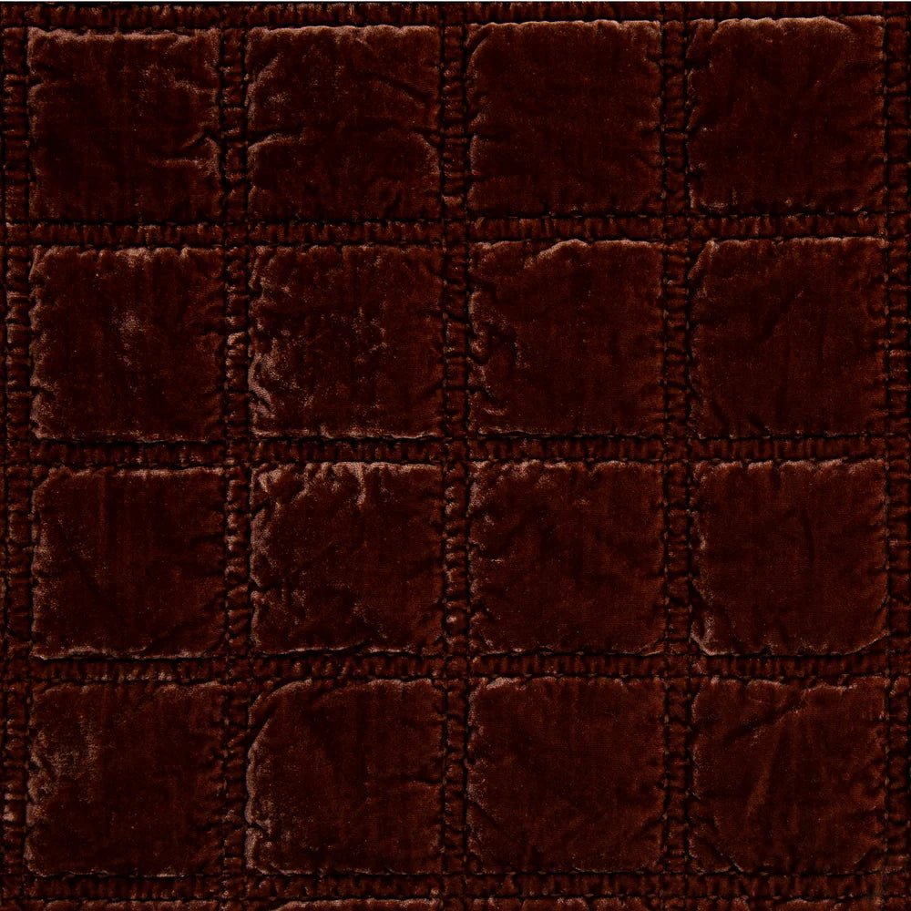 Sienna Faux Silk Velvet Double Box Stitch Throw Copper Brown