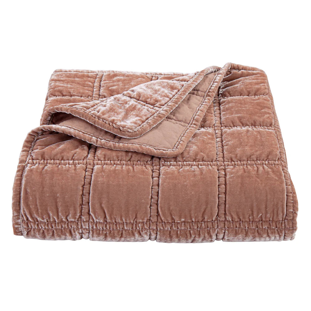 Sienna Faux Silk Velvet Double Box Stitch Throw Dusty Rose