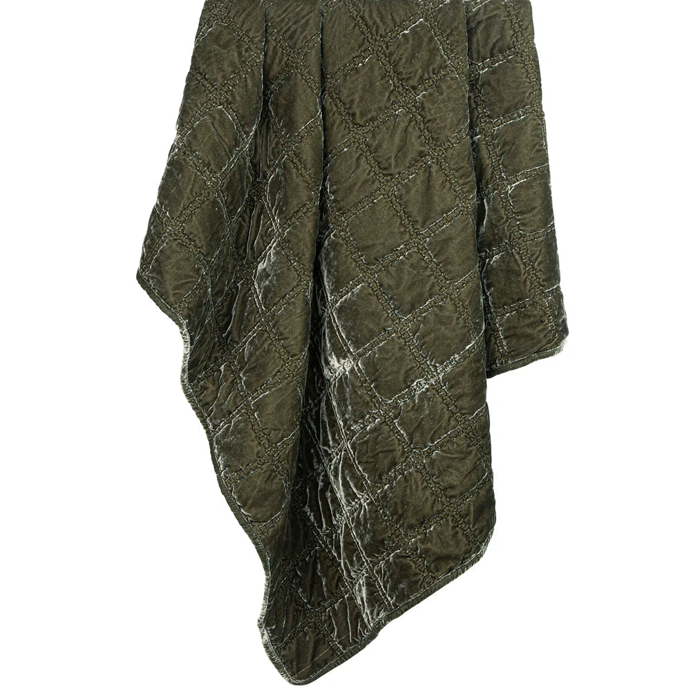 Sienna Faux Silk Velvet Double Box Stitch Throw Fern Green: As Seen In The Knot