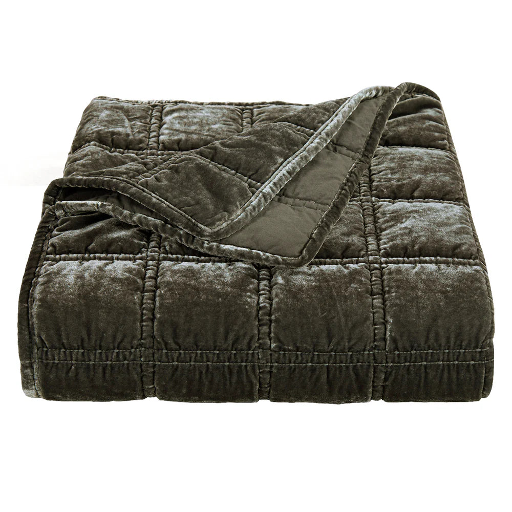 Sienna Faux Silk Velvet Double Box Stitch Throw Fern Green: As Seen In The Knot