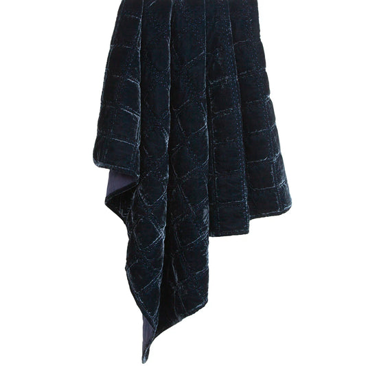 Sienna Faux Silk Velvet Double Box Stitch Throw Midnight Blue