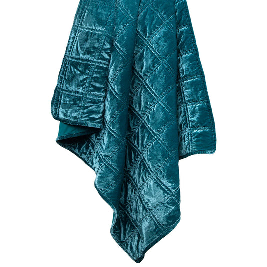 Sienna Faux Silk Velvet Double Box Stitch Throw Teal