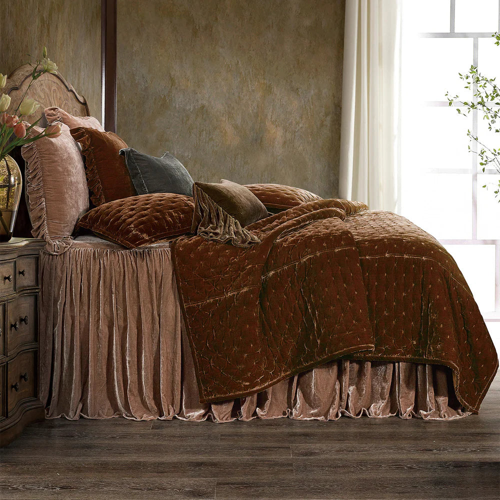 Sienna Faux Silk Velvet Quilt Copper Brown