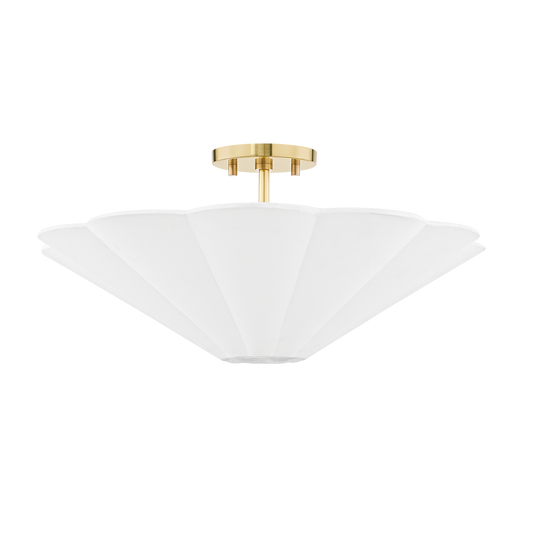 Amar Scalloped Shade White Linen Flush Mount