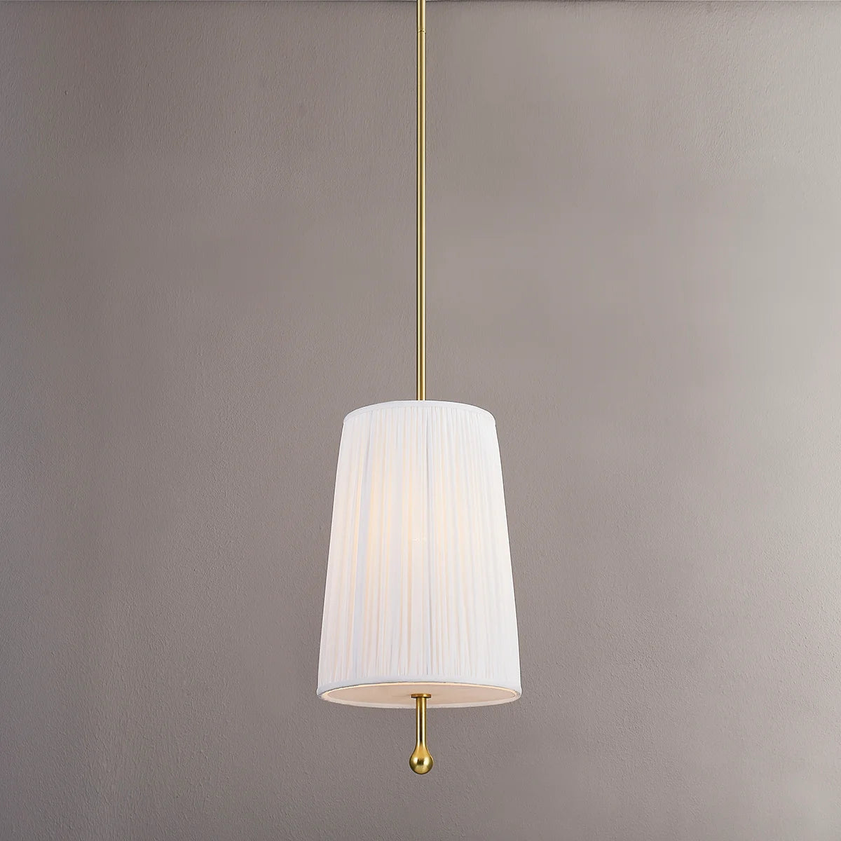 Abigail White Fabric Shade Brass Pendant