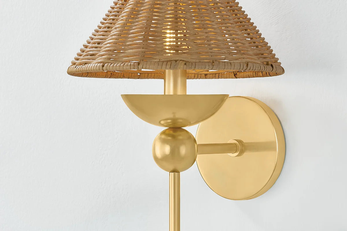 Annie Wicker Rattan Aged Brass Wall Sconce