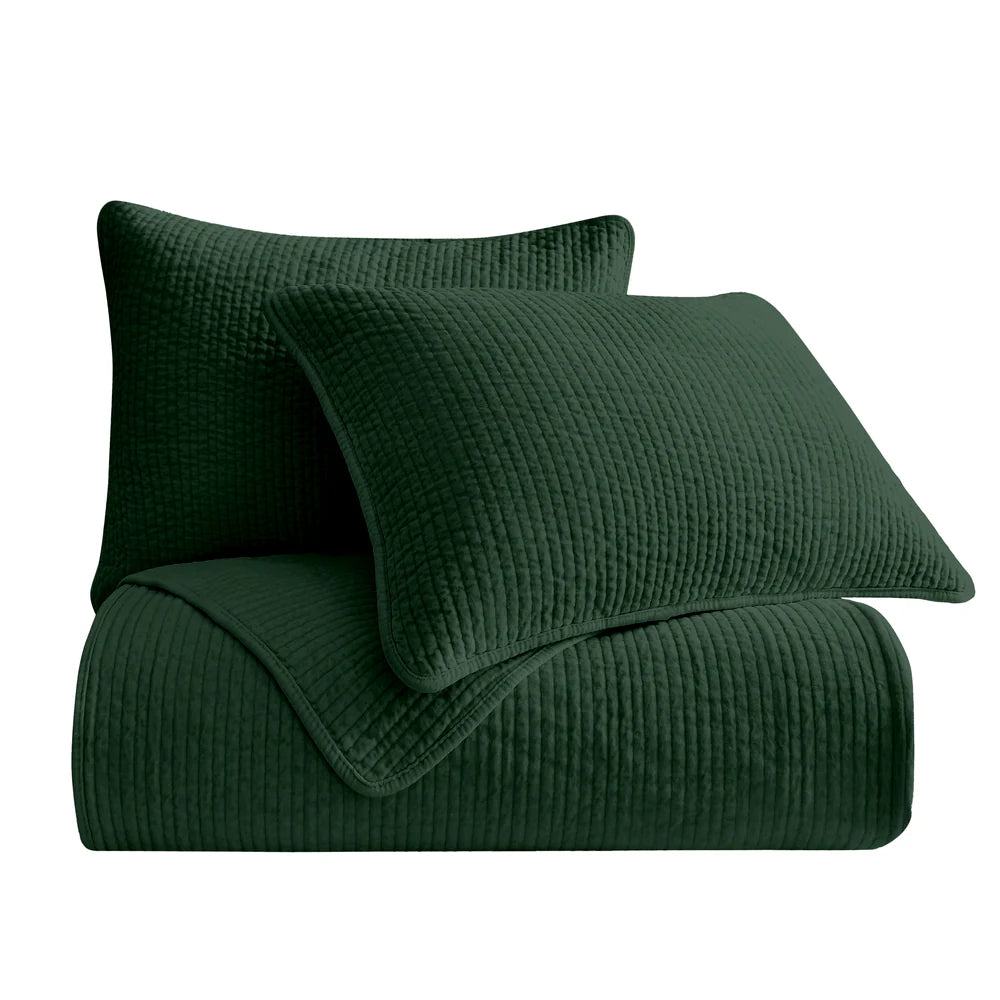 Stonewashed Cotton Velvet Quilt Emerald