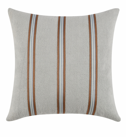 Brown + Green Striped Belgian Linen Pillow - Set of Two