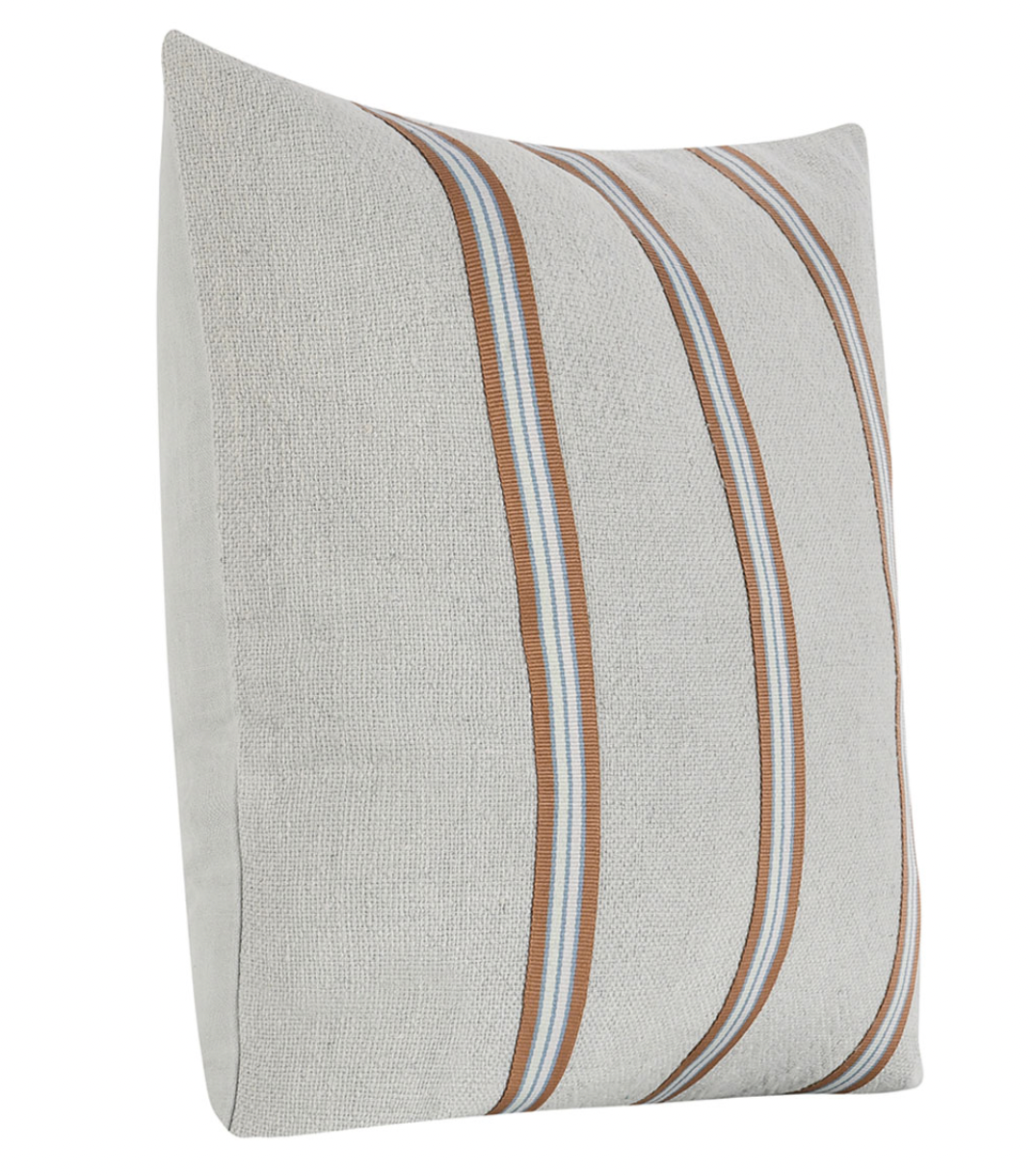 Brown + Green Striped Belgian Linen Pillow - Set of Two