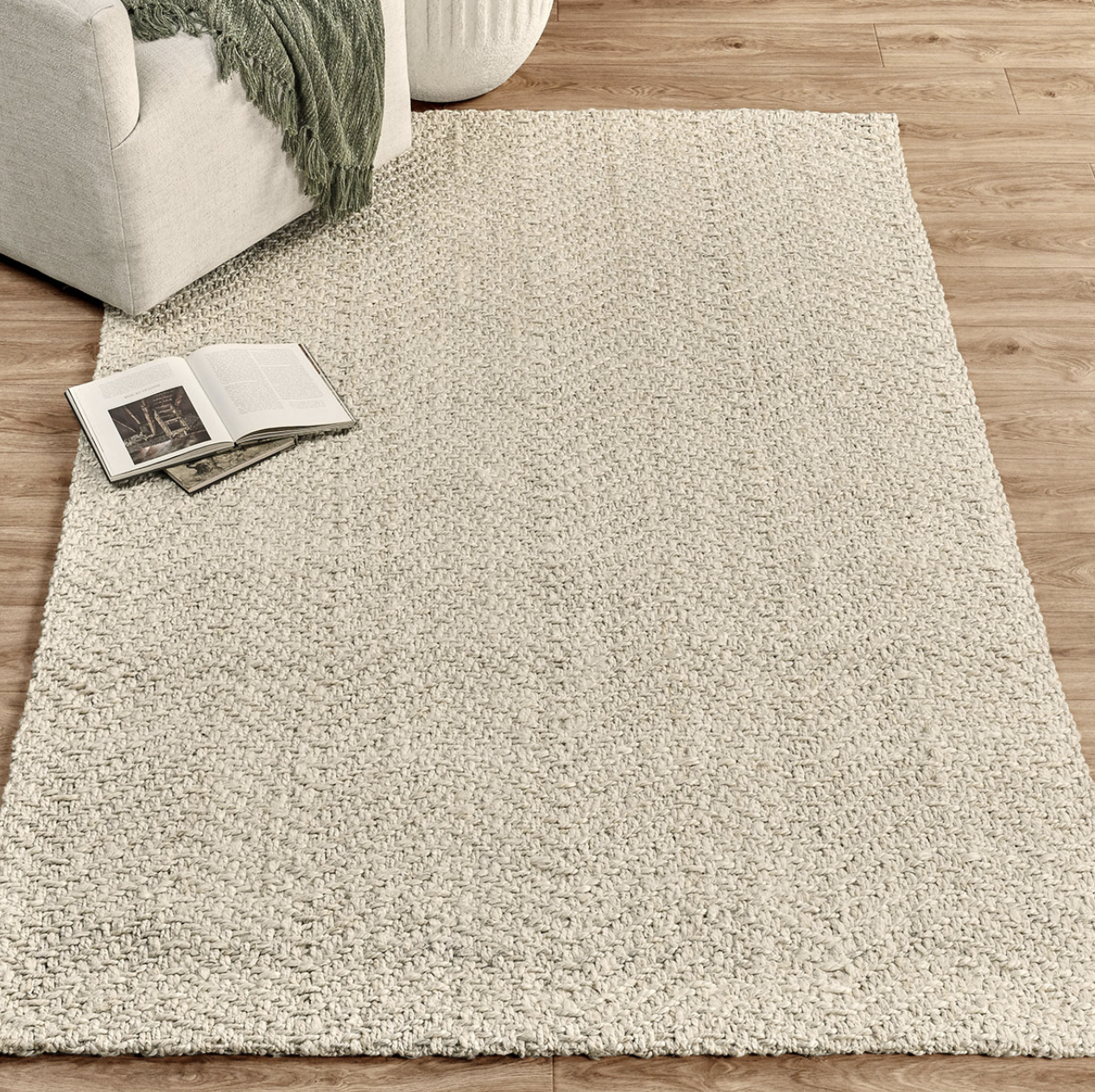 Herringbone Handwoven Jute Rug Ivory