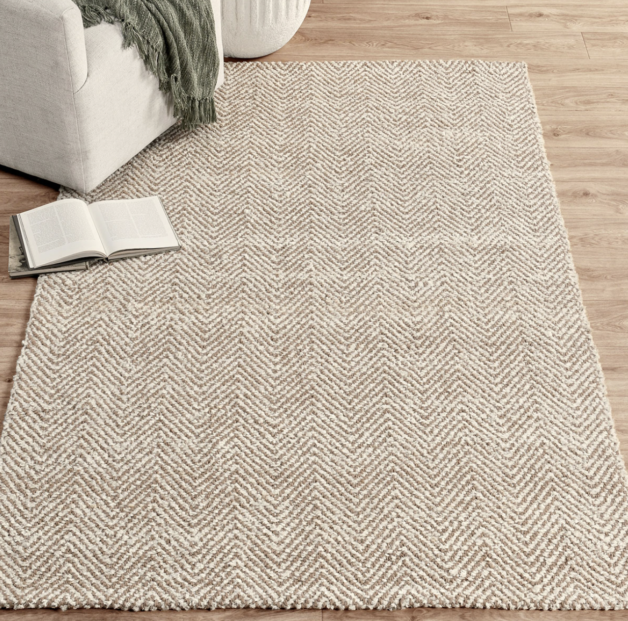 Herringbone Chenille Jute Rug Ivory Natural