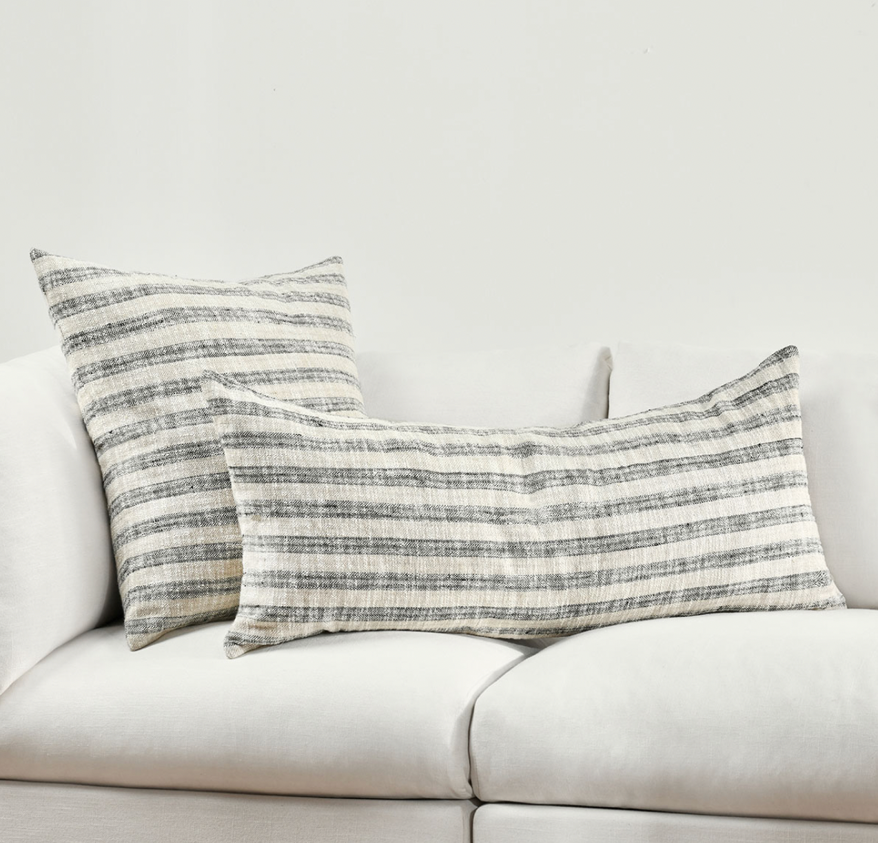 A Loma Beach Natural Black Striped Linen Pillow - Set of Two