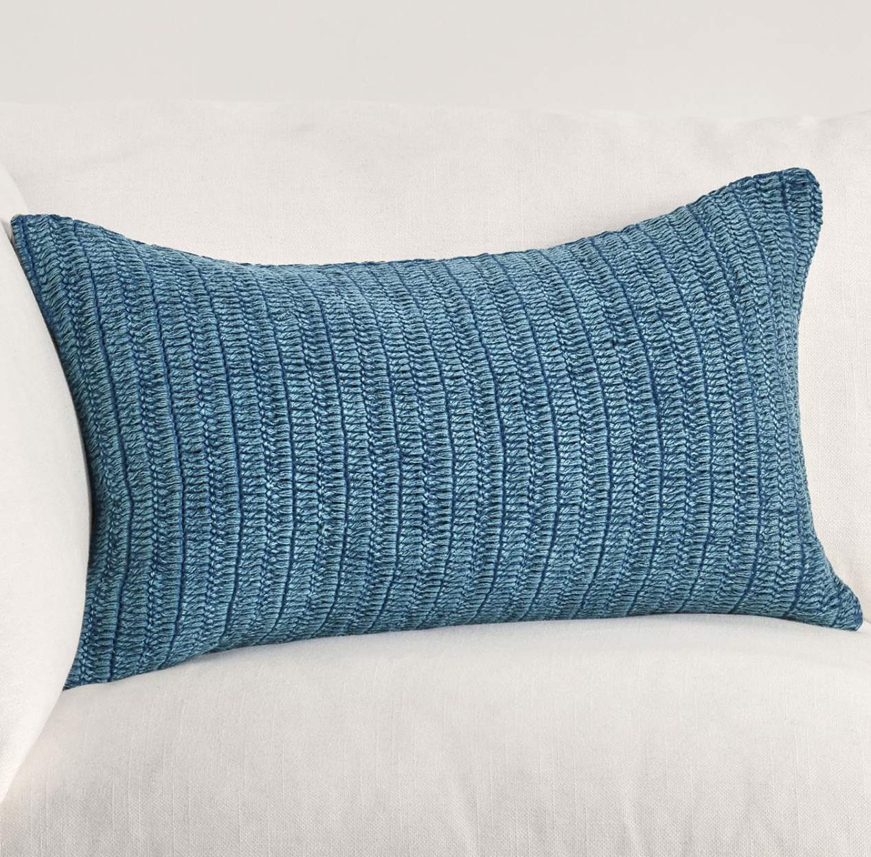 Driftwood Belgian Flax Linen Lumbar Pillow Blue - Set of Two