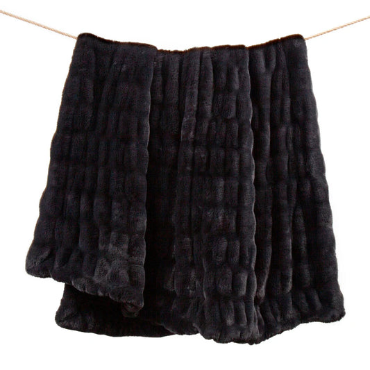 Plush Ruched Double-Sided Throw Black