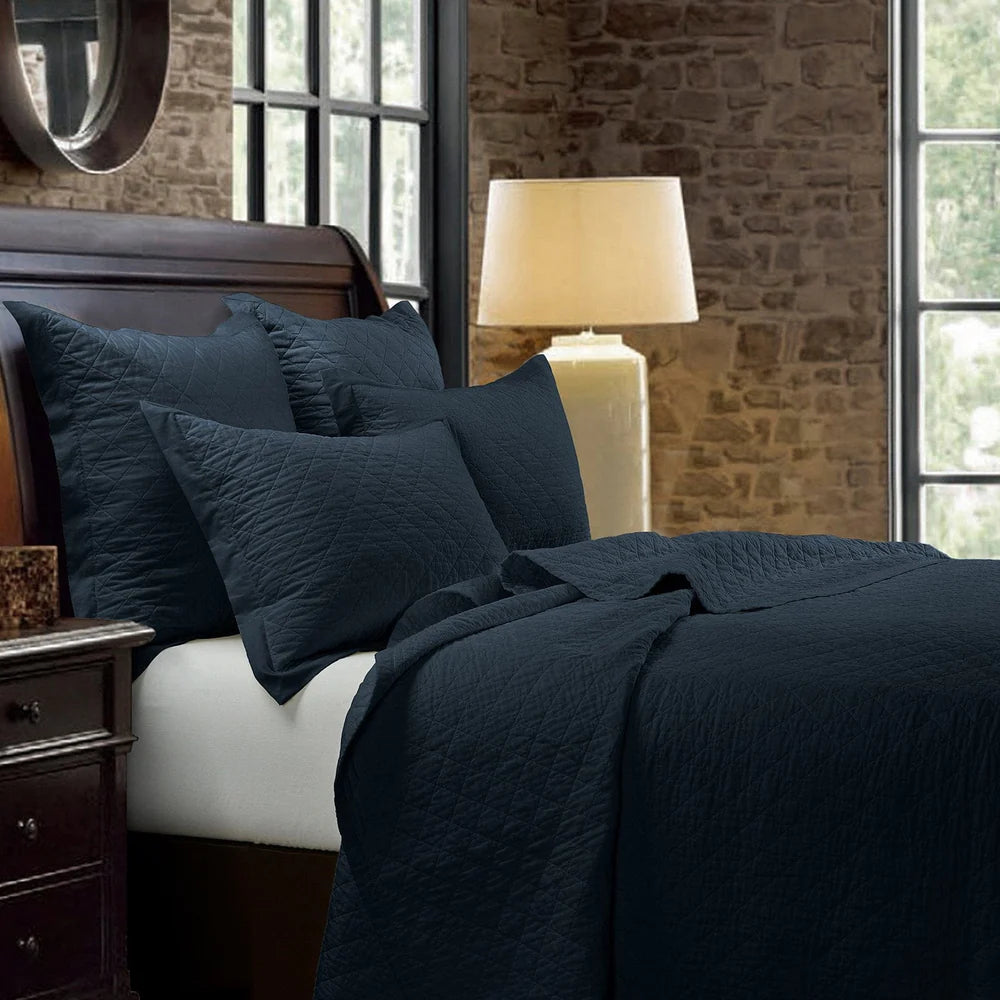 Linen Cotton Diamond Quilt Navy